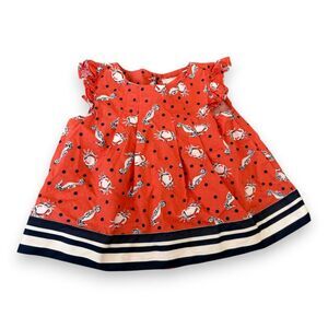 Janie and Jack Orange Crab Top with Navy Polka Dots and Stripes 12-18 Months
